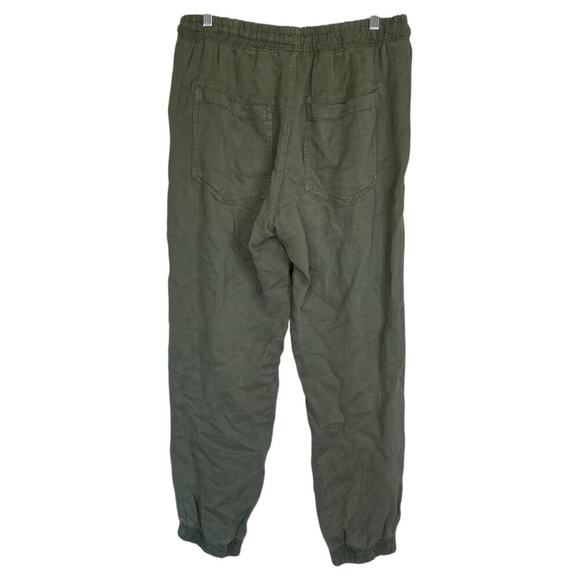 ZARA Khaki Green Linen Blend Pants High Rise Joggers Size Medium Olive Pockets - Picture 1 of 8